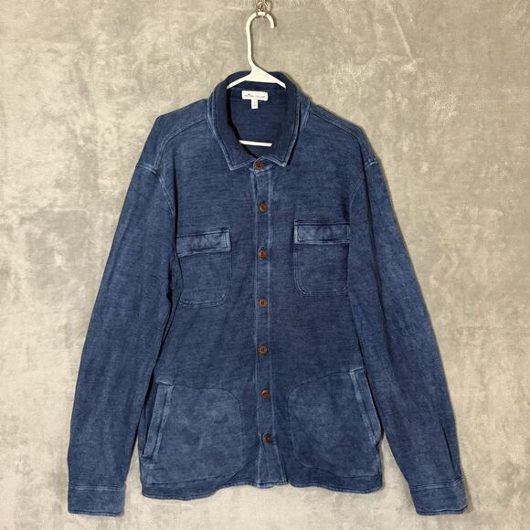 Peter Millar Jacket Mens L Blue Shaket Seaside Indigo Dyed Button Up Shirt - Picture 2 of 8